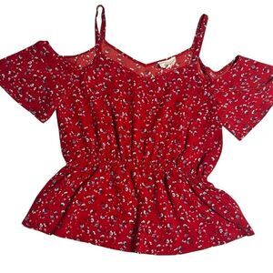 HIPPIE ROSE | red floral cold shoulder top M